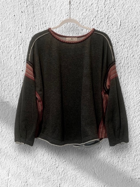 Natural Life Oversized Knit Trim Sweatshirt Gray Pullover Top S/M Small Medium - Picture 5 of 8